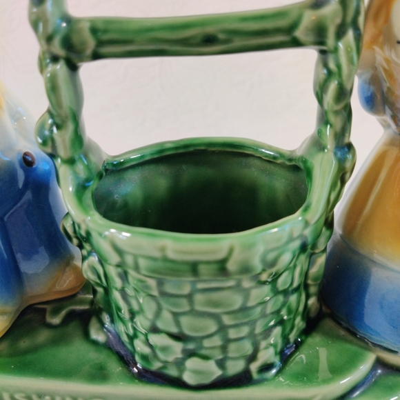 Vintage Ceramic Jack And Jill At The Wishing Well Flower Pot, Made In The USA - Picture 5 of 14